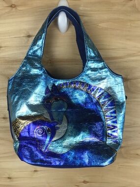 NWT Laurel Burch Horses Teal Mare & Foal Foiled Tote Bag Purse New RETIRED
